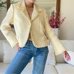 Nipon Boutique Y2K Yellow and White Tweed Blazer